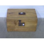 A small Victorian pine tool box with metal fastener and carrying handle - Height 26cm x 46cm x 30cm