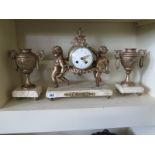 A French 8 day three piece clock set on marble base - movement strikes on a bell