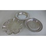 Three silver hallmarked circular dishes, one of pierced lobed form hallmarked Birmingham 1969/70,