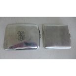 Two silver hallmarked cigarette cases one bow fronted with initials engraved to centre and