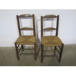 Two rush seated antique side chairs - Height 79cm