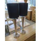 A pair of chrome table lamps with black shades - Height 58cm