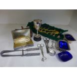 A selection of silver plated items including grape scissors,