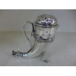 A silver hallmarked cornucopia sifter hallmark for Birmingham 1915-16 - top and body have numerous