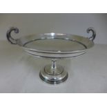 A silver hallmarked twin handled dish on stand,