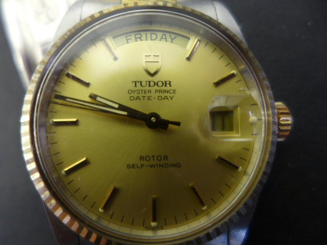 A Rolex Tudor Oyster Prince day/date wristwatch with gold Bezel and Crown, - Image 7 of 7