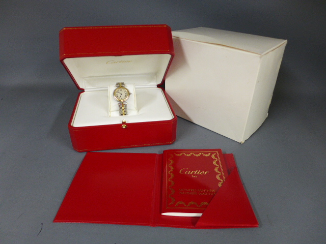 Cartier Ladies bi metal bracelet quartz wristwatch - one row panthere with cream dial,