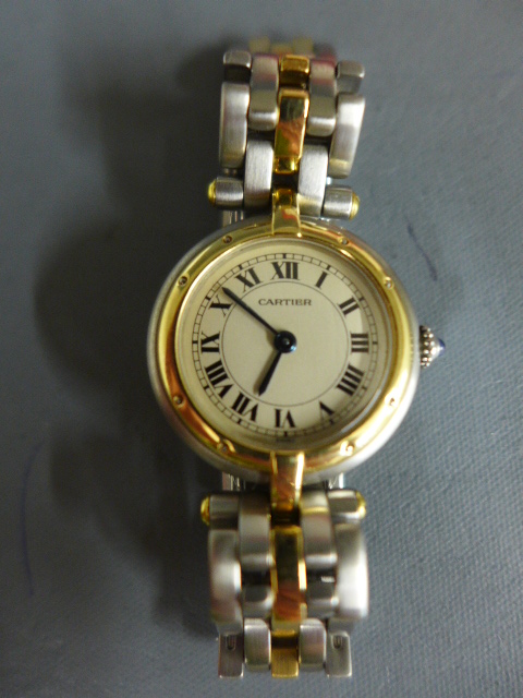 Cartier Ladies bi metal bracelet quartz wristwatch - one row panthere with cream dial, - Image 2 of 7