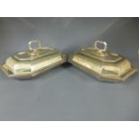 A pair of silver entree dishes of octagonal form with detachable handles - London 1910/11 maker H E