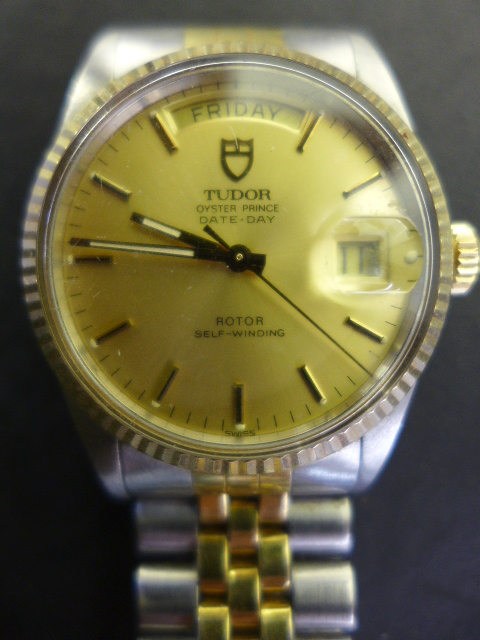 A Rolex Tudor Oyster Prince day/date wristwatch with gold Bezel and Crown, - Image 3 of 7
