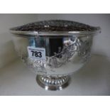 A large rose bowl, embossed decoration stamped CB & Sons Sheffield silver plate 8.