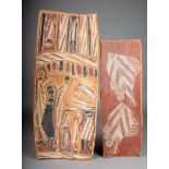 An Aborigine bark painting by Mick Magani 1920 - 1984 men and women dancing with vegetation and