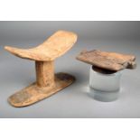 A Tellem headrest for a male with incised linear and chevron decoration 18.5cm high and a Tellem