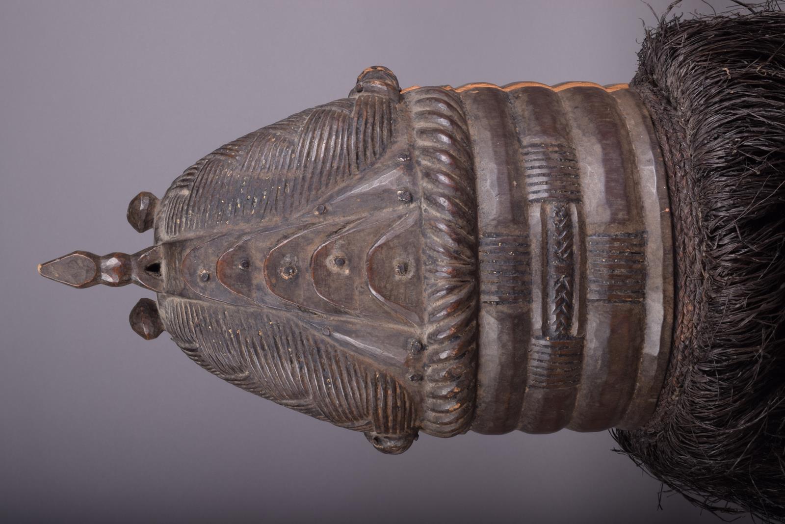 A Mende helmet mask Sierra Leone with a plaited coiffure and ribbed central crest with finials and a - Image 3 of 5