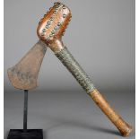 An Ila / Rotse axe Zambia wood with brass studs and fine wirework binding with a metal blade 42.