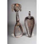 A Luba spoon with a carved head finial 42cm long and an Indonesian food bowl with a handle and