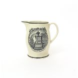 A creamware commemorative jug  c.1805, printed in black in memory of Lord Nelson, one side with