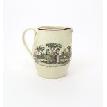 A large creamware jug of naval interest  late 18th century, one side printed and hand-coloured