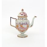 A Sunderland lustre coffee pot and cover  19th century, decorated in pink and purple lustre with