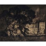 Sir Frank Brangwyn R.A. (1867-1956) Trees and factory, Hammersmith Signed Etching 33 x 40cm; 13 x