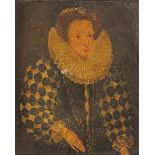 English school 17/18th Century Portrait miniature of Queen Elizabeth I Half length On paper stuck