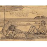 ‡ James Farrelley (20th Century) Beach Afternoon; Untitled Two, both charcoal on grey and buff paper