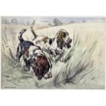 ‡ Henry Wilkinson (1921-2011) Bassett hounds Signed and numbered 73/75 Drypoint etching in colour 25