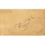 Napoleon Bonaparte. A sketch of Napoleon on his deathbed by Lt. Col. Ward (1798-1878). Inscribed