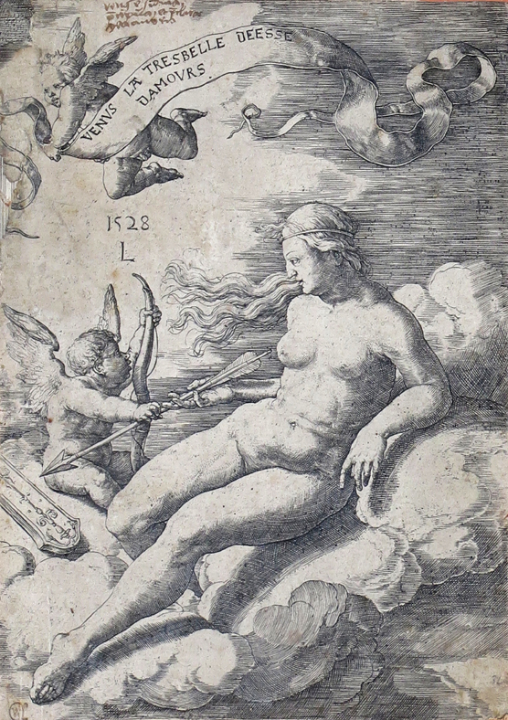Lucas van Leyden (Dutch 1494-1533) Venus la Tresbelle Deesse D’amours With initial L and date 1528