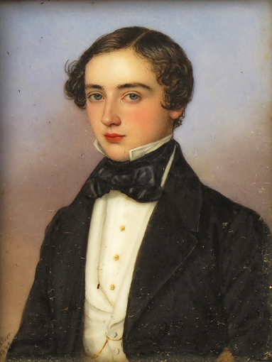 λ Jakob Spelter (German fl 1820-1856) Portrait miniature of a young man, half length Signed and