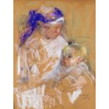 Beatrice How (1867-1932) Study of a mother and child Signed and inscribed étude Chalk on buff