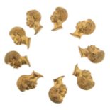 A set of nine gilt metal buttons, modelled as blackamoor heads. Each 3.5cm high.