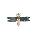 A late Victorian insect brooch, the wings set with small cushion shaped diamonds on the