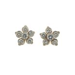 A pair of diamond cluster ear studs, the six old circular-cut diamonds in foliate form are set in
