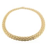 A fancy link gold collar necklace, set in 18ct gold. 80g.