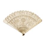 † A CHINESE CANTON IVORY BRISE FAN, EARLY 19TH CENTURY Delicately carved in typical style with