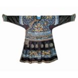 A RARE CHINESE IMPERIAL MIDNIGHT-BLUE SILK FORMAL ROBE, CHAOPAO, MID-19TH CENTURY Embroidered in