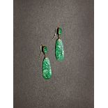 A PAIR OF CHINESE JADEITE EARRINGS, 20TH CENTURY Formed with drop pendants hanging from smaller oval