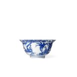 A CHINESE BLUE AND WHITE KLAPMUTS BOWL, SIX CHARACTER KANGXI MARK AND OF THE PERIOD 1662-1722