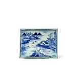 A CHINESE BLUE AND WHITE RECTANGULAR TRAY, SIX CHARACTER JIAQING MARK AND OF THE PERIOD 1796-1820