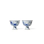 A PAIR OF CHINESE BLUE AND WHITE STEM CUPS, WANLI 1573-1620 Each gently flaring body raised on a