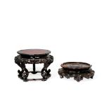 TWO LARGE CHINESE HARDWOOD STANDS, 19TH CENTURY One raised on five scroll legs and with a burr