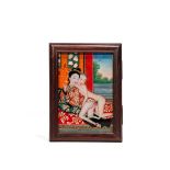 TWO SMALL CHINESE EROTIC REVERSE GLASS PAINTINGS, 19TH CENTURY Each painted with a couple lying