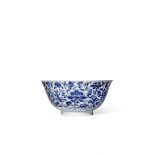 A CHINESE BLUE AND WHITE BOWL, SIX CHARACTER KANGXI MARK AND OF THE PERIOD 1662-1722 Painted to