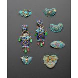 A PAIR OF CHINESE ENAMEL EARRINGS, QING DYNASTY Formed as reticulated filigree baskets of flowers,
