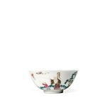 A CHINESE FAMILLE ROSE BOWL, 19TH CENTURY Depicting Shoulao and a small boy beside a pine tree and