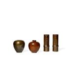 FOUR SMALL JAPANESE BRONZE VASES, 19TH/20TH CENTURY Two with bulbous bodies, one decorated with a