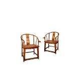 A PAIR OF CHINESE HUANGHUALI HORSESHOE-BACKED ARMCHAIRS, QUANYI, QING DYNASTY Each with a curved