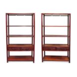 A LARGE PAIR OF CHINESE HUALI MING-STYLE OPENWORK BOOK SHELVES, QING DYNASTY Each with four