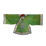 A CHINESE GREEN SILK LADY’S ROBE, 19TH CENTURY Together with a skirt formed as a pair of aprons,